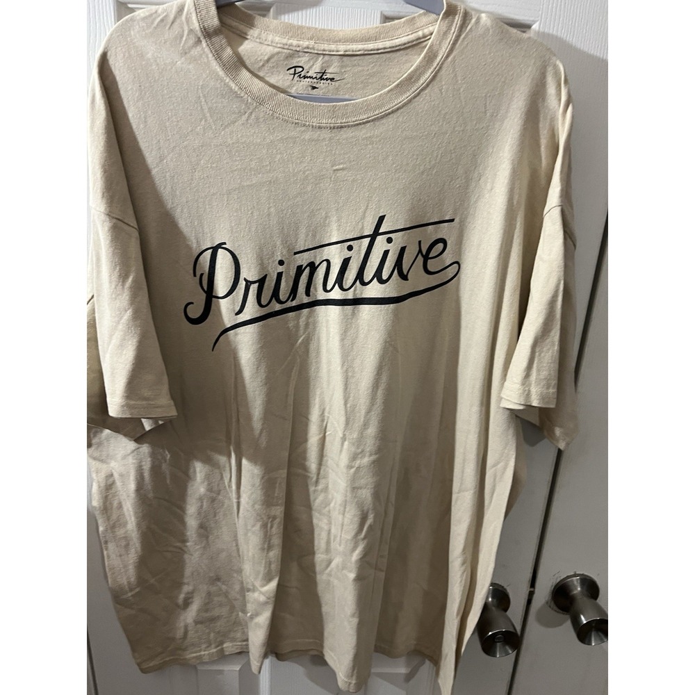 Primitive Skateboarding Shirt Men 2XL Tan Spell Out Graphic Tee‎ Short Sleeve